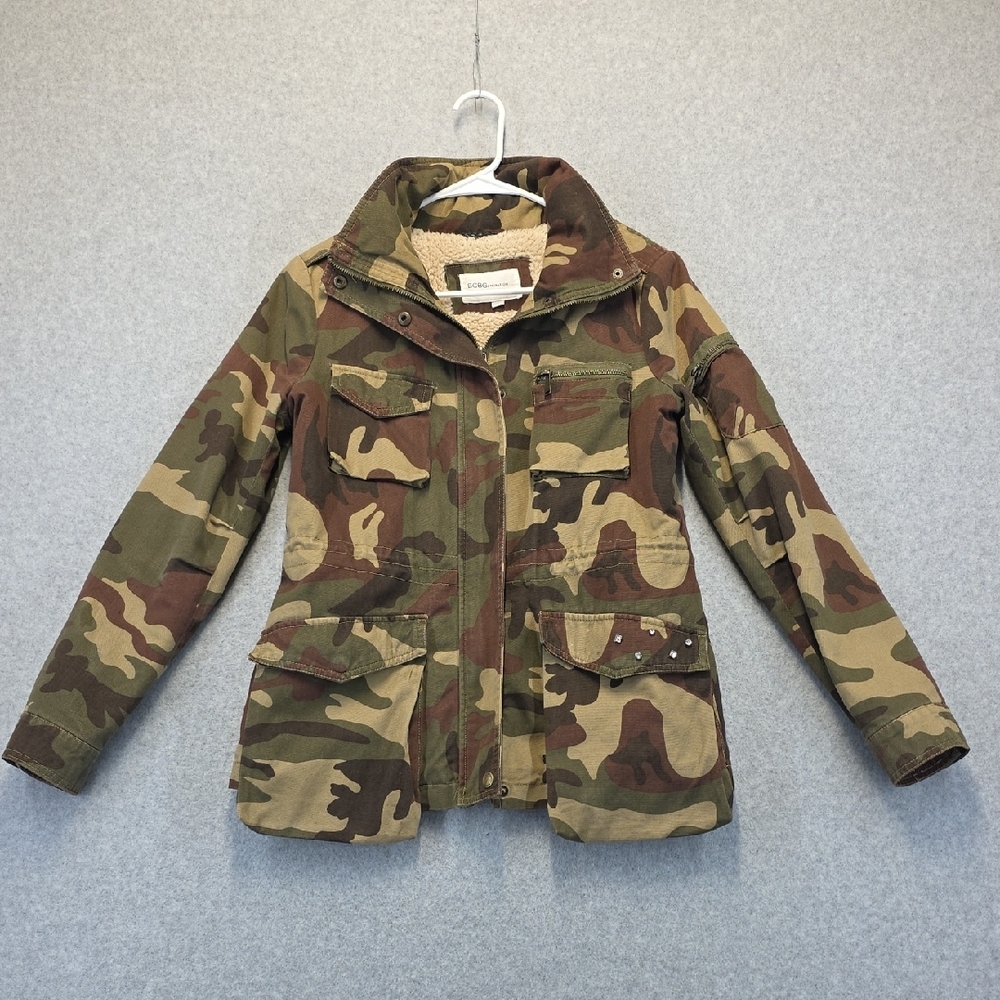 BCBGeneration Camo Utility Jacket Sherpa Lined Rhinestone Pocket Size Small